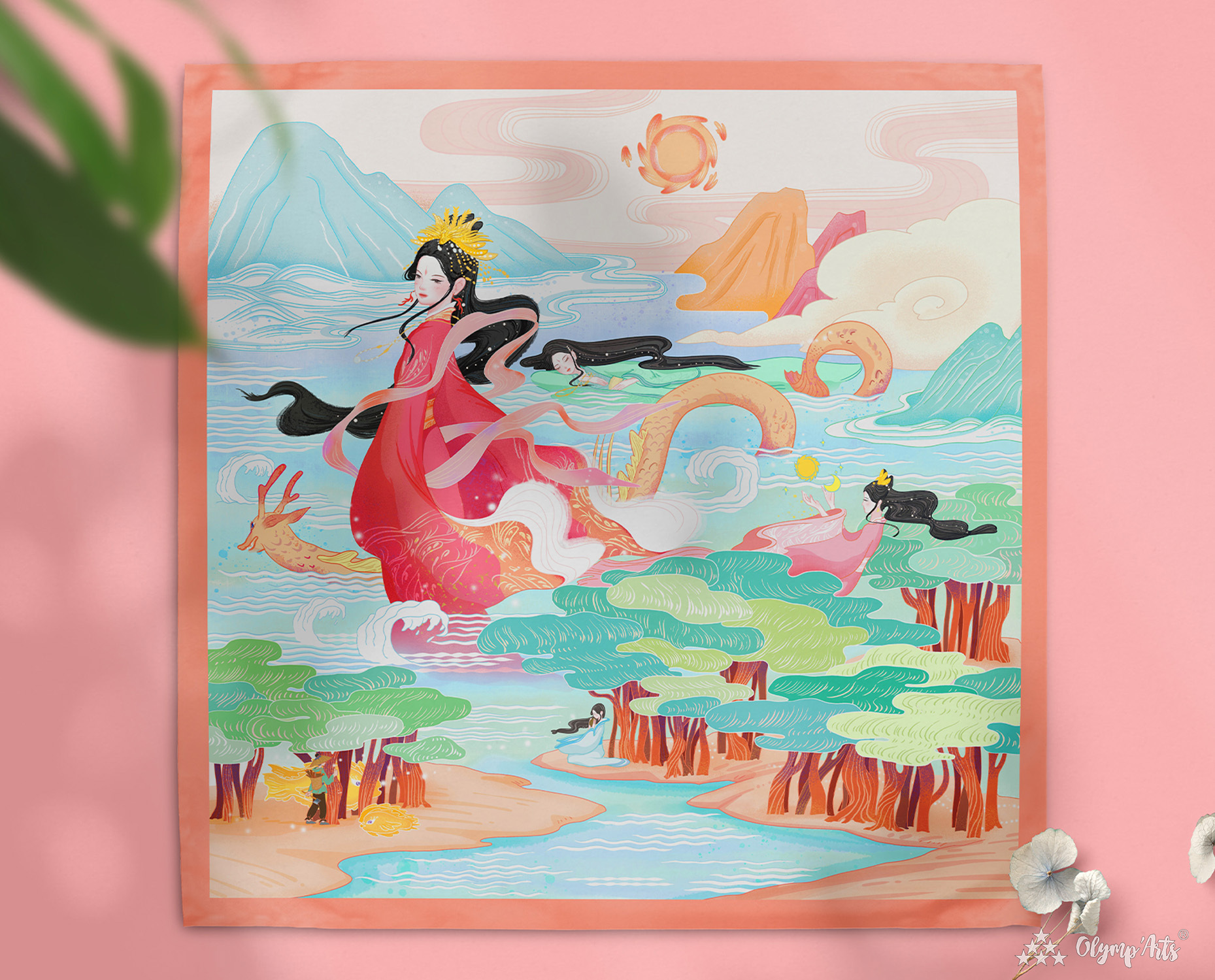 汉水女神手绘文创丝巾 · 宁波