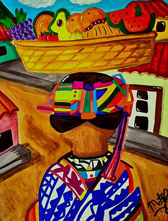 “The woman with rainbow textiles” · María José Herrera Orantes